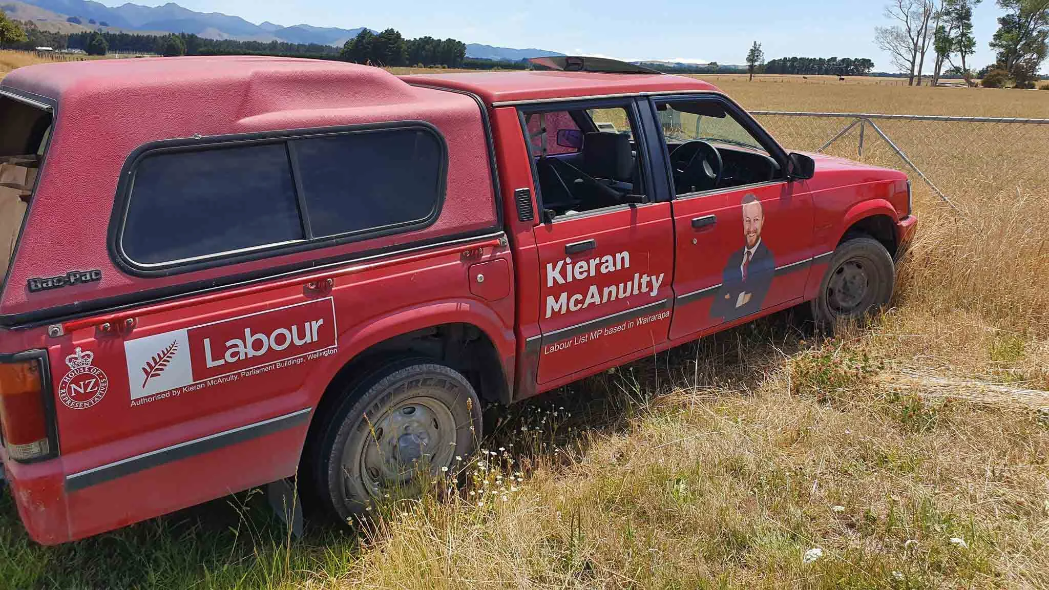 Labour Wairarapa MP Kieran McAnulty’s red 1997 Mazda B2500