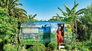 Gorgeous mural painted onto the caravan.