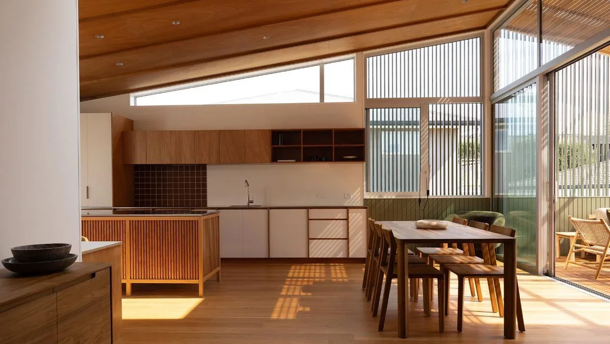 Beautiful timbers are a feature of the interior of the Mount Maunganui house.