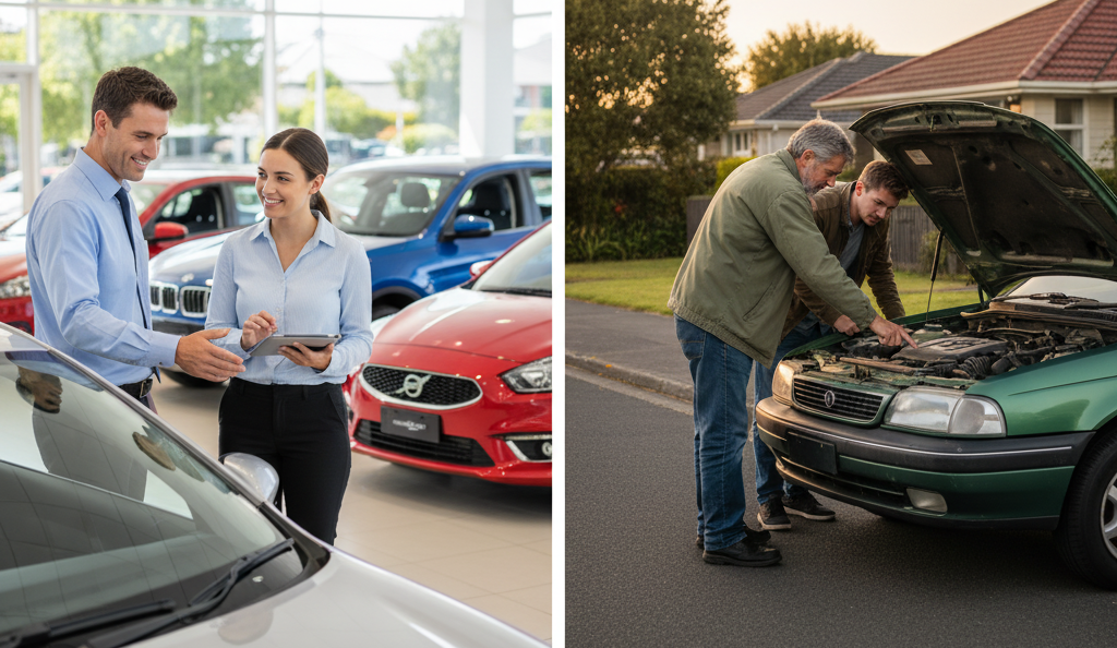 Kiwi Couple Viewing Car at Dealership