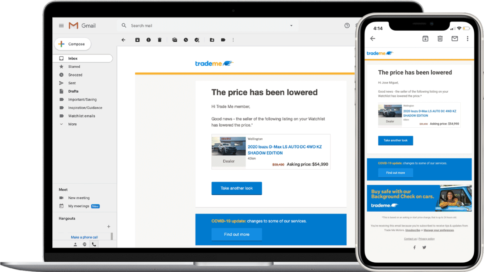 Price drop email notification