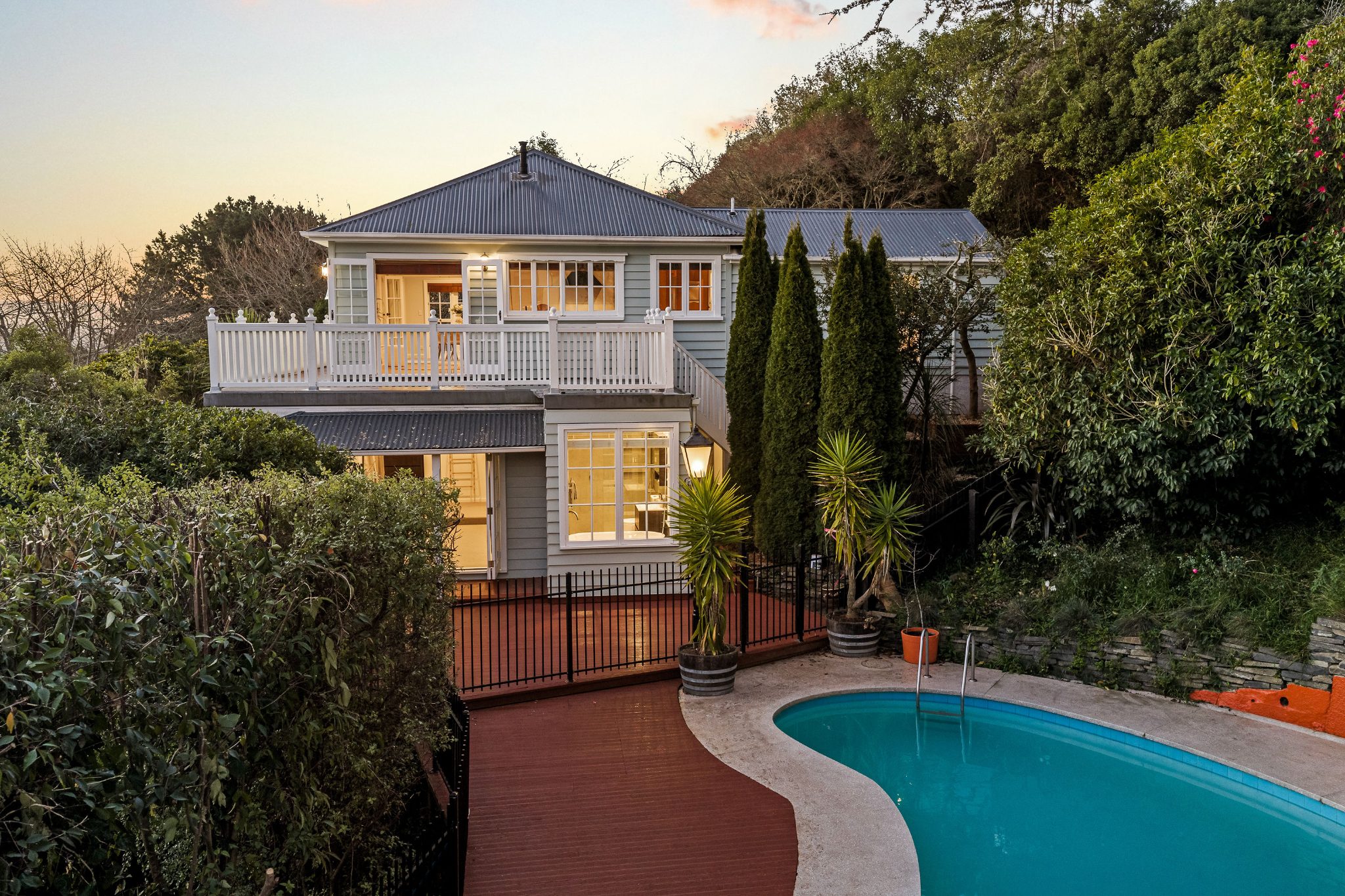 Exterior of Christchurch property, and pool