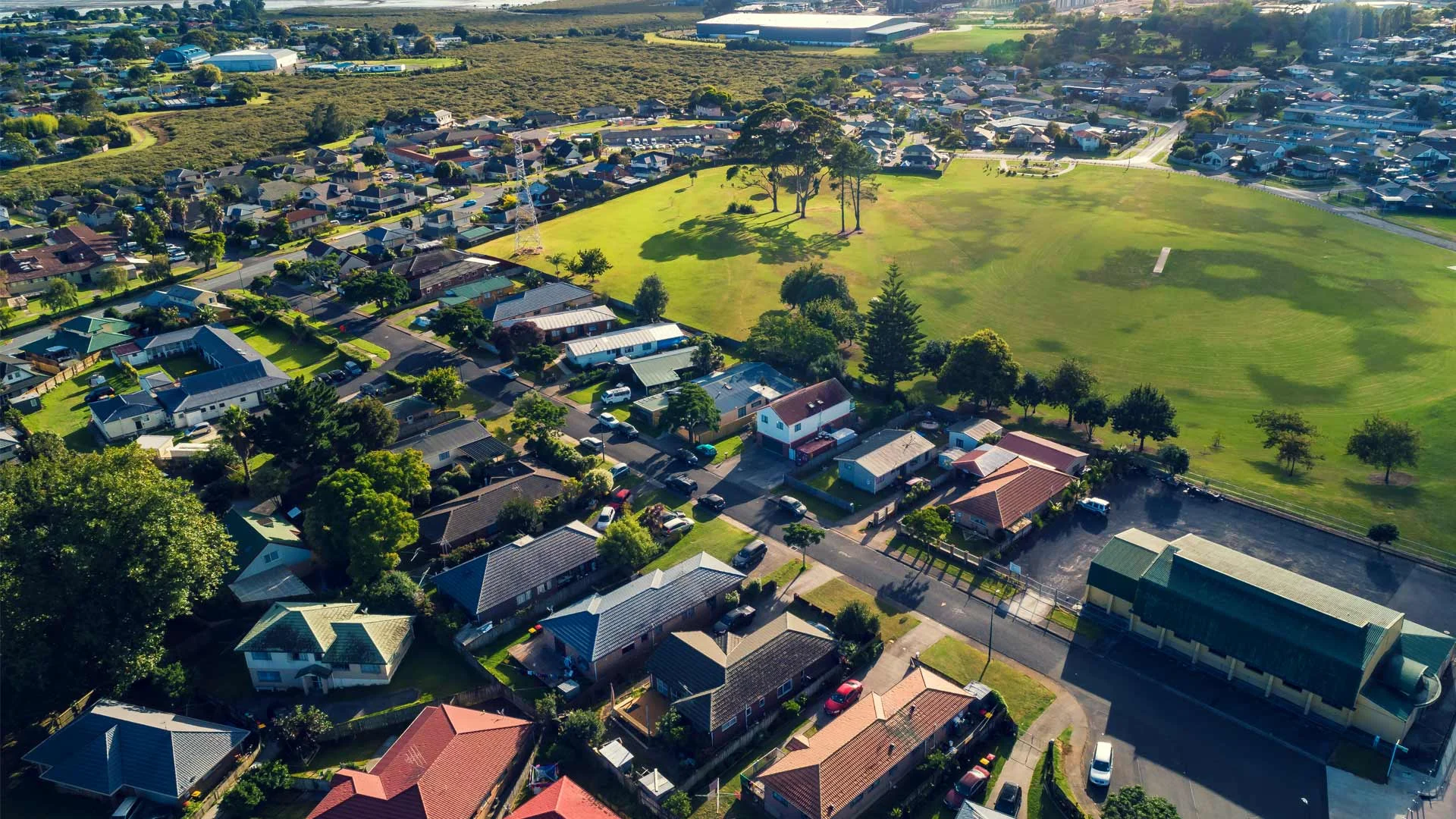 Overhead shot of the Auckland suburb of Mangere.