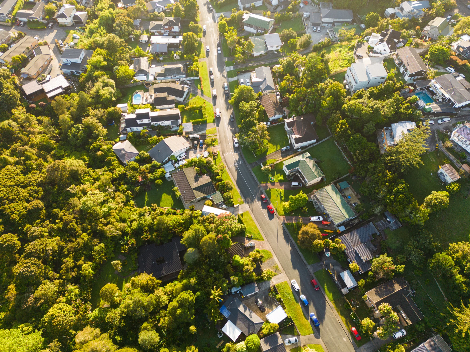 Aerial view of houses in Auckland, New Zealand