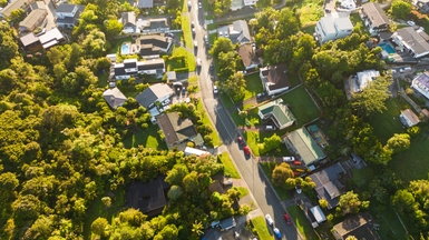 Aerial view of houses in Auckland, New Zealand