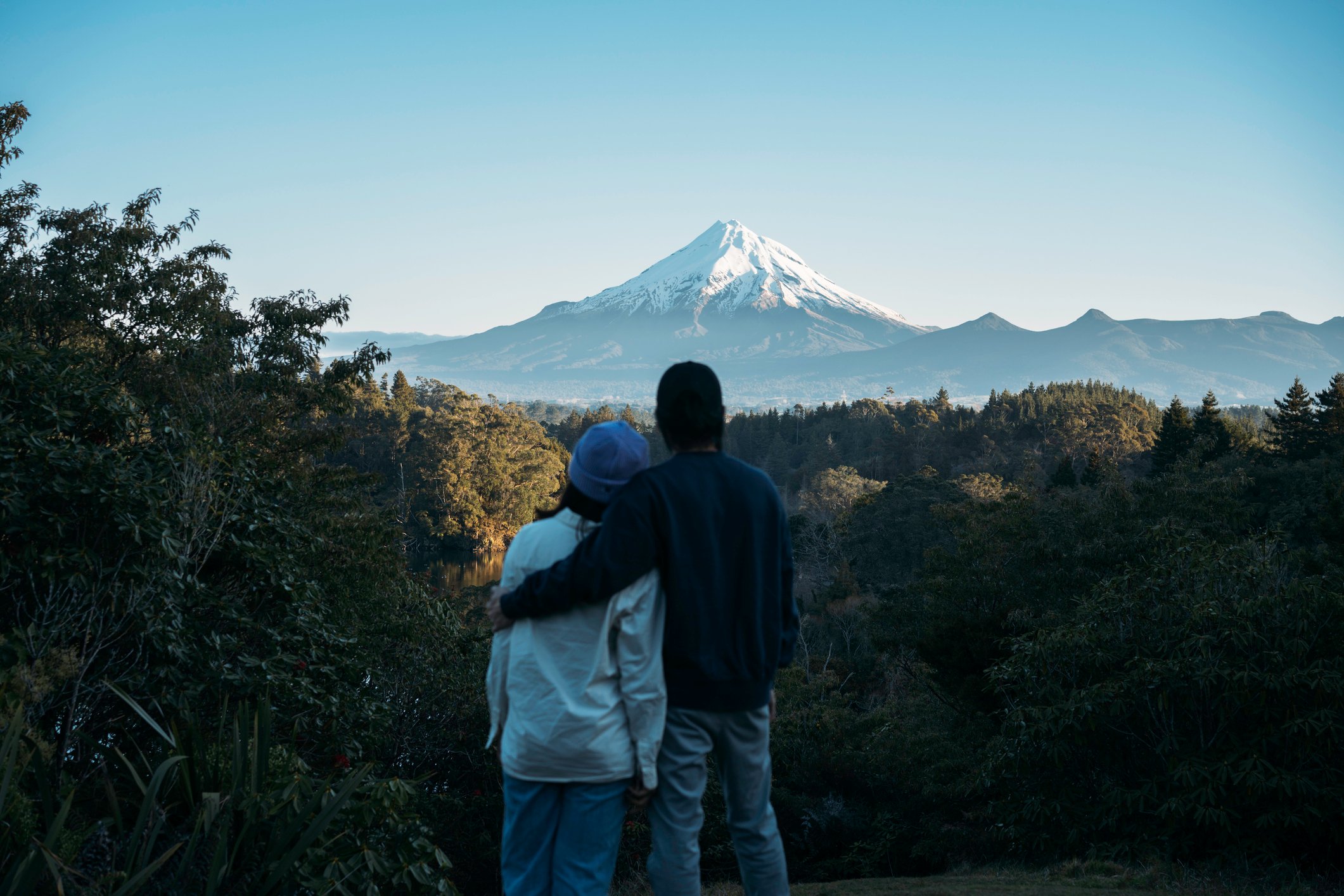 Couple looking at Mt Taranaki