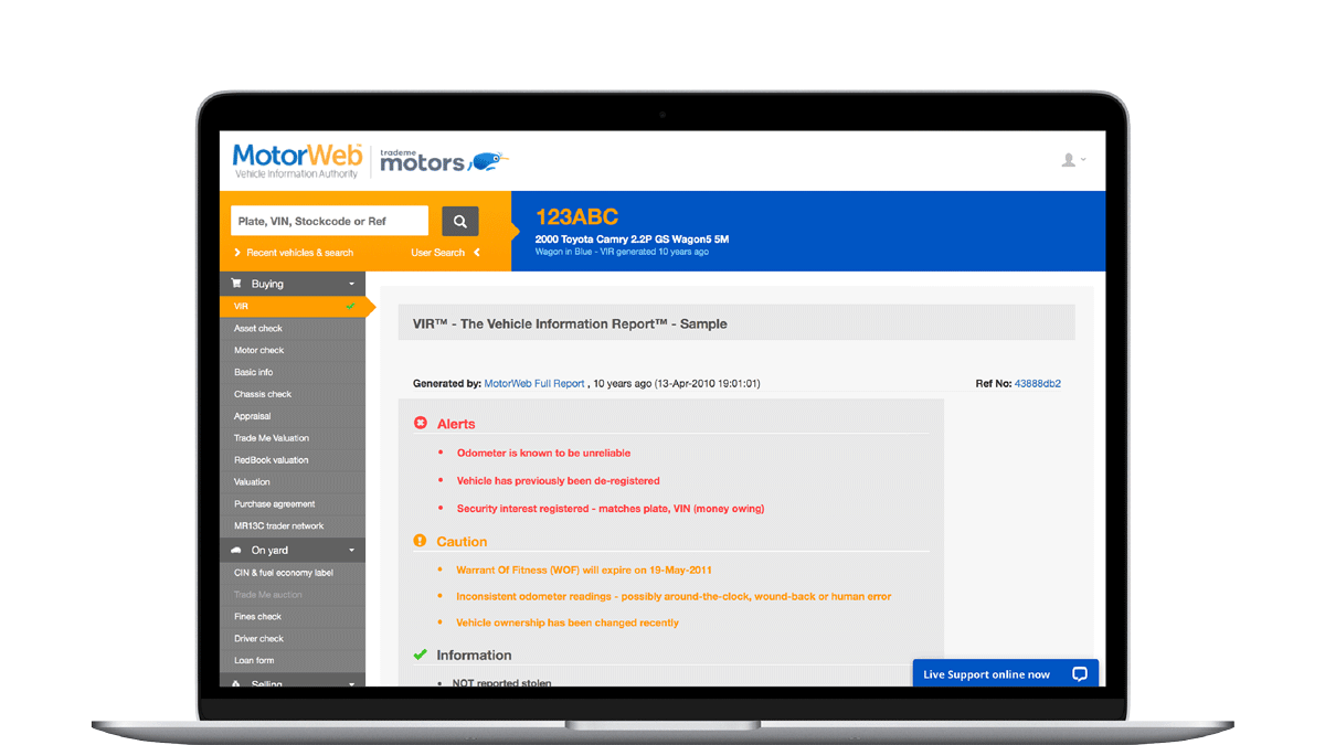 MotorWeb on laptop screen