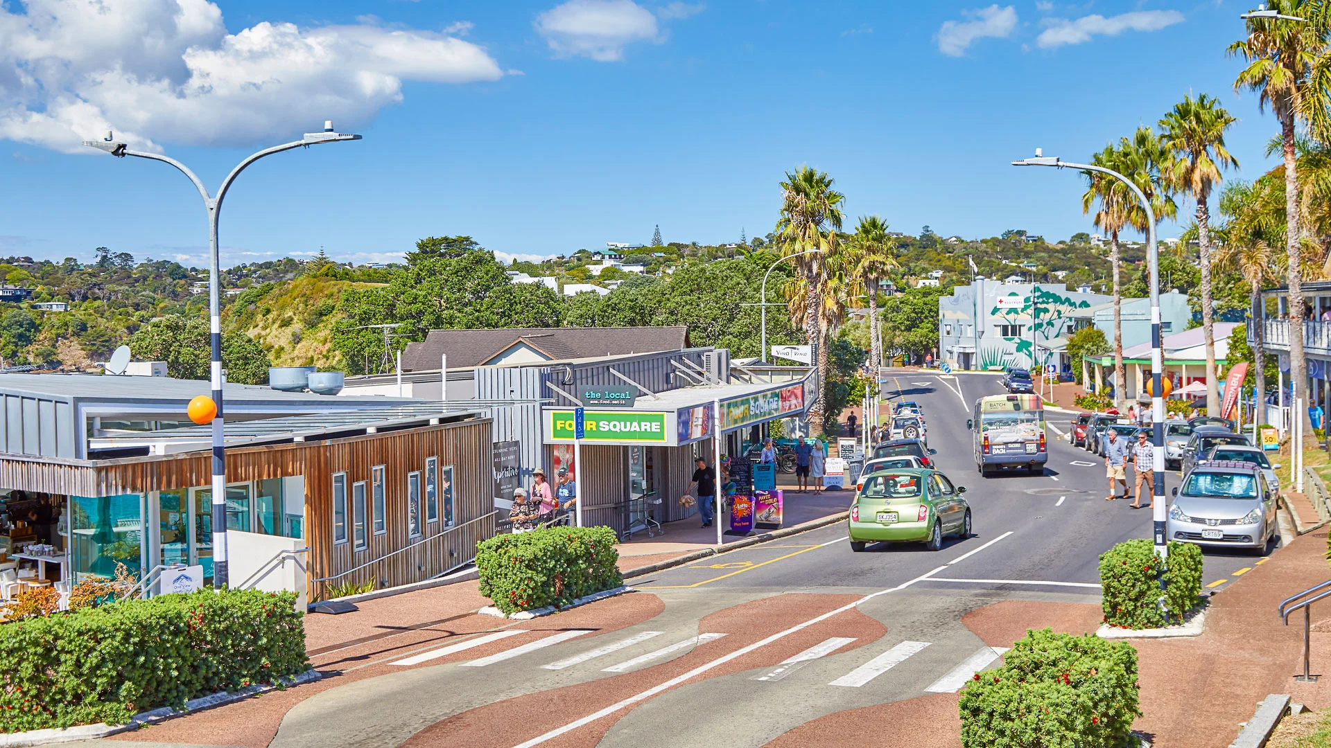 A shot of the main street on Waiheke Island.