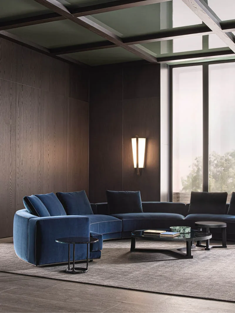 Molteni&C Augusto sofa by designer Vincent Van Duysen introduces innovative circular compositions with curvilinear modules that foster intimate conversations. Image: Dawson & Co