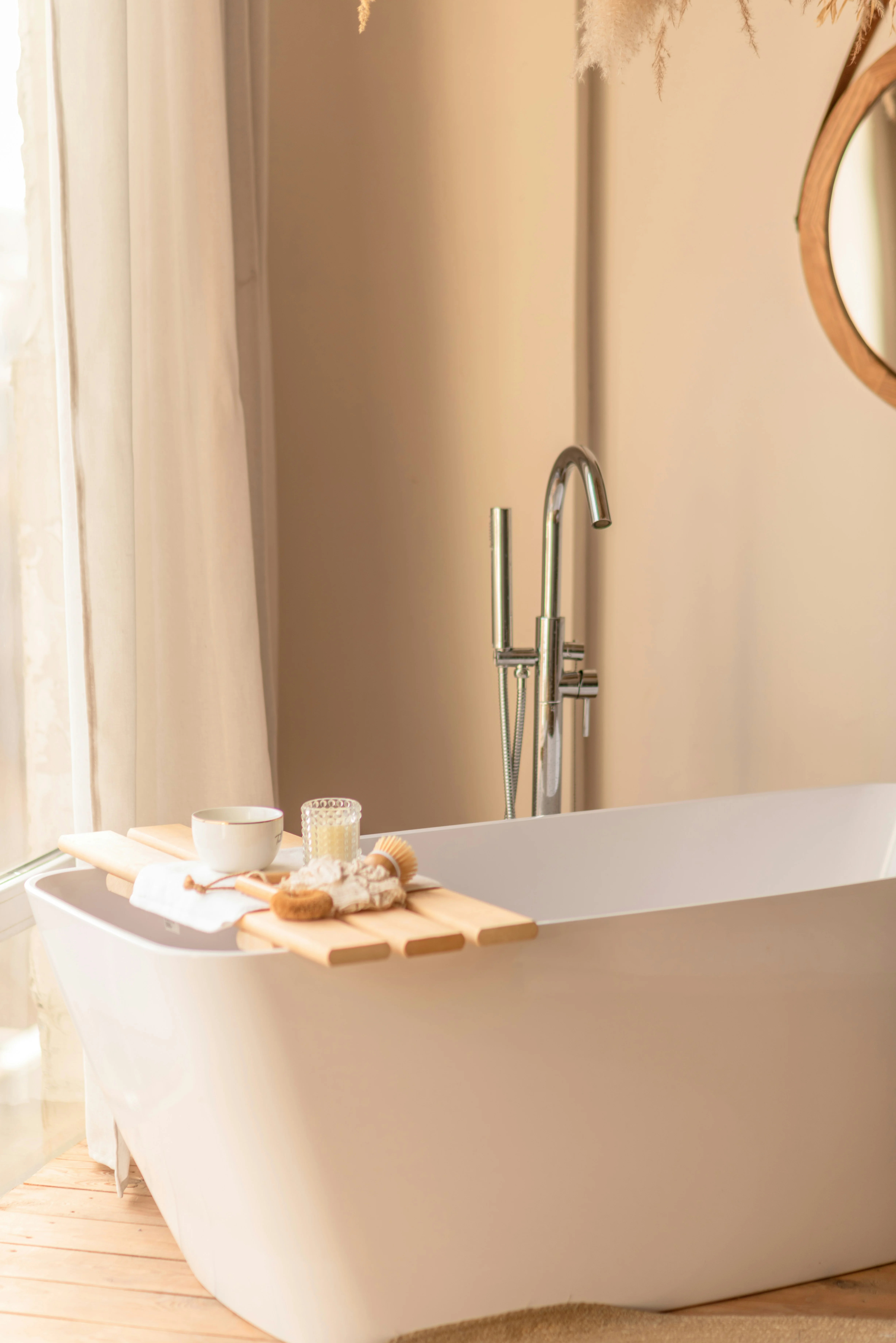Bathroom with timber flooring