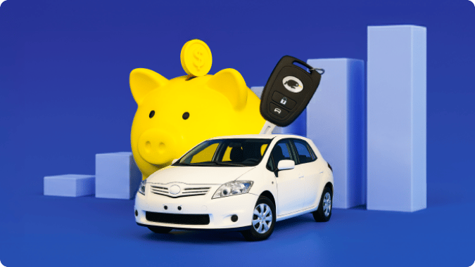 Car, piggy bank, and graph