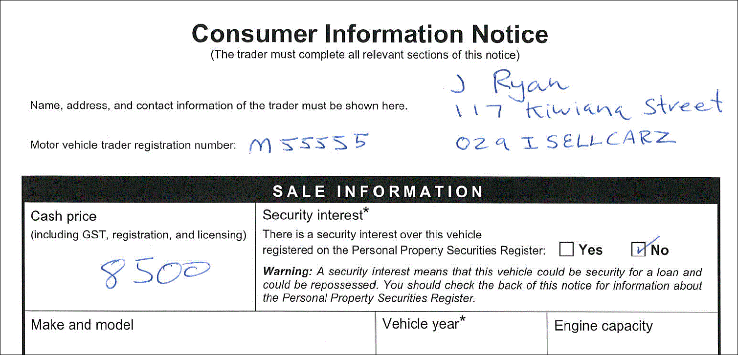 An example of a consumer information notice