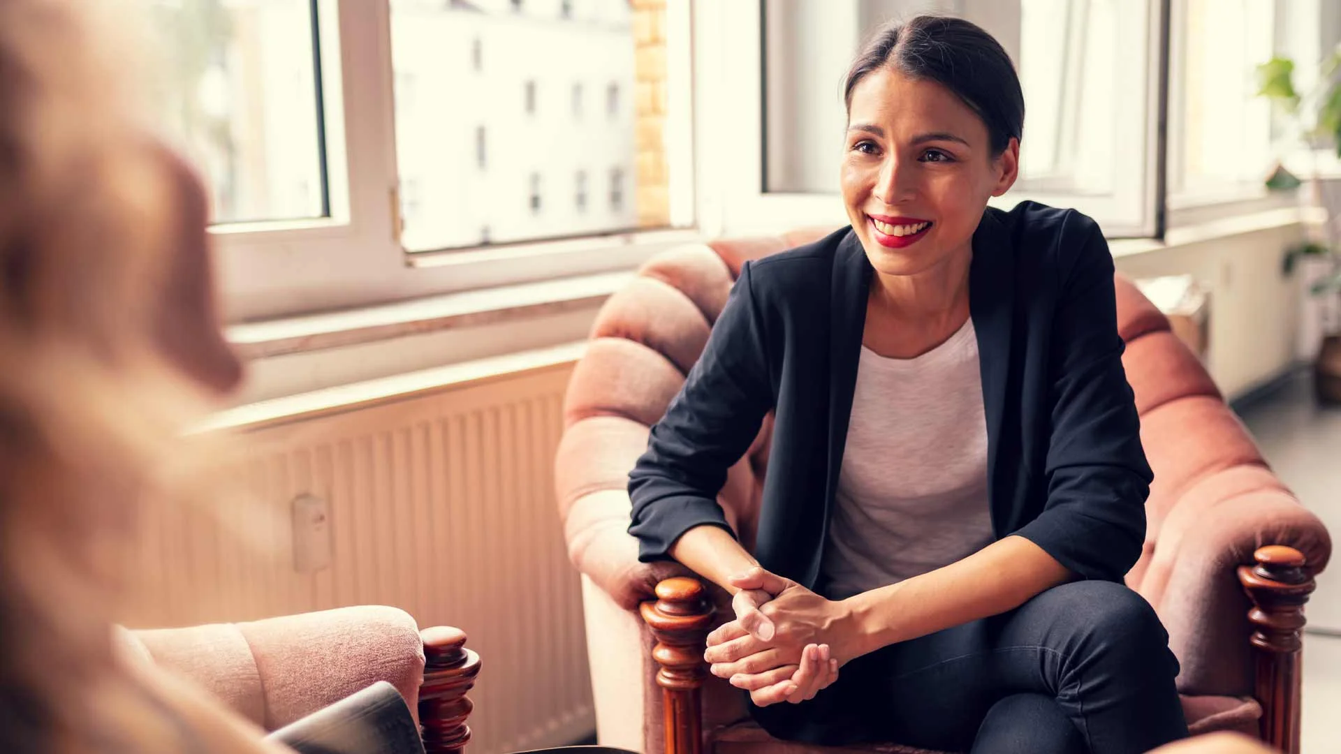 Female candidate in a job interview in New Zealand.