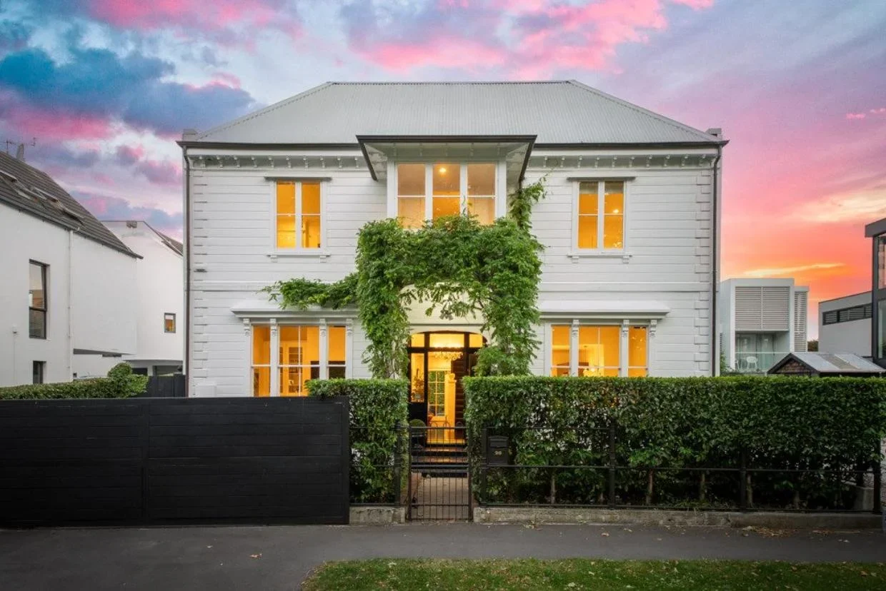 Exterior of Georgian-style house in sought-after Cranmer Square, Christchurch 