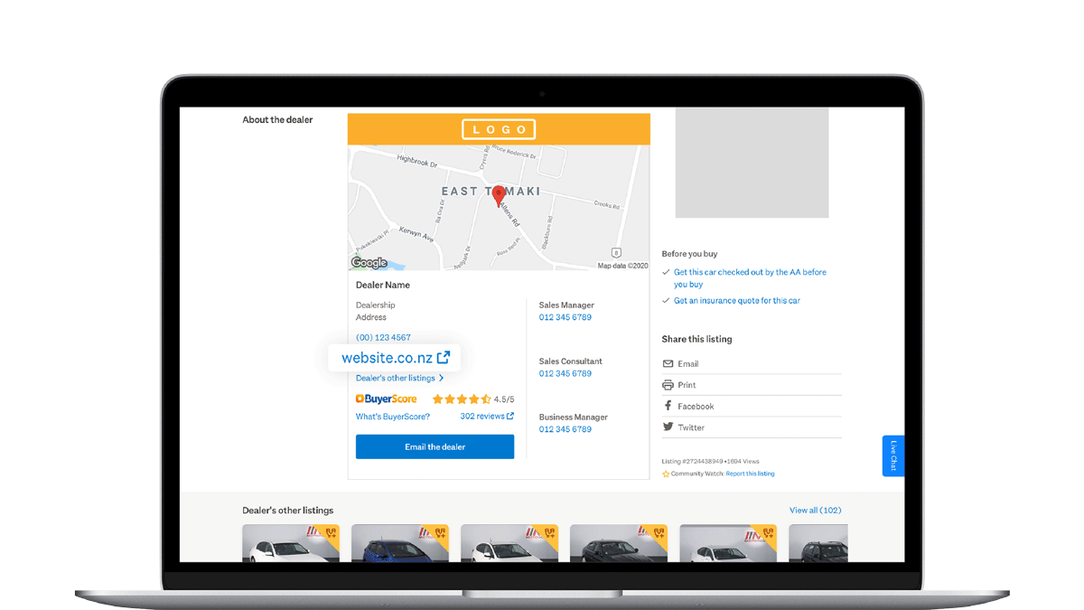 Website Link on laptop.