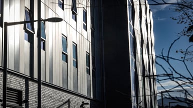 High contrast modern building facade in winter