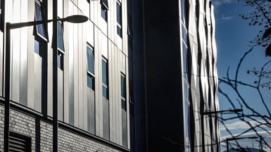 High contrast modern building facade in winter