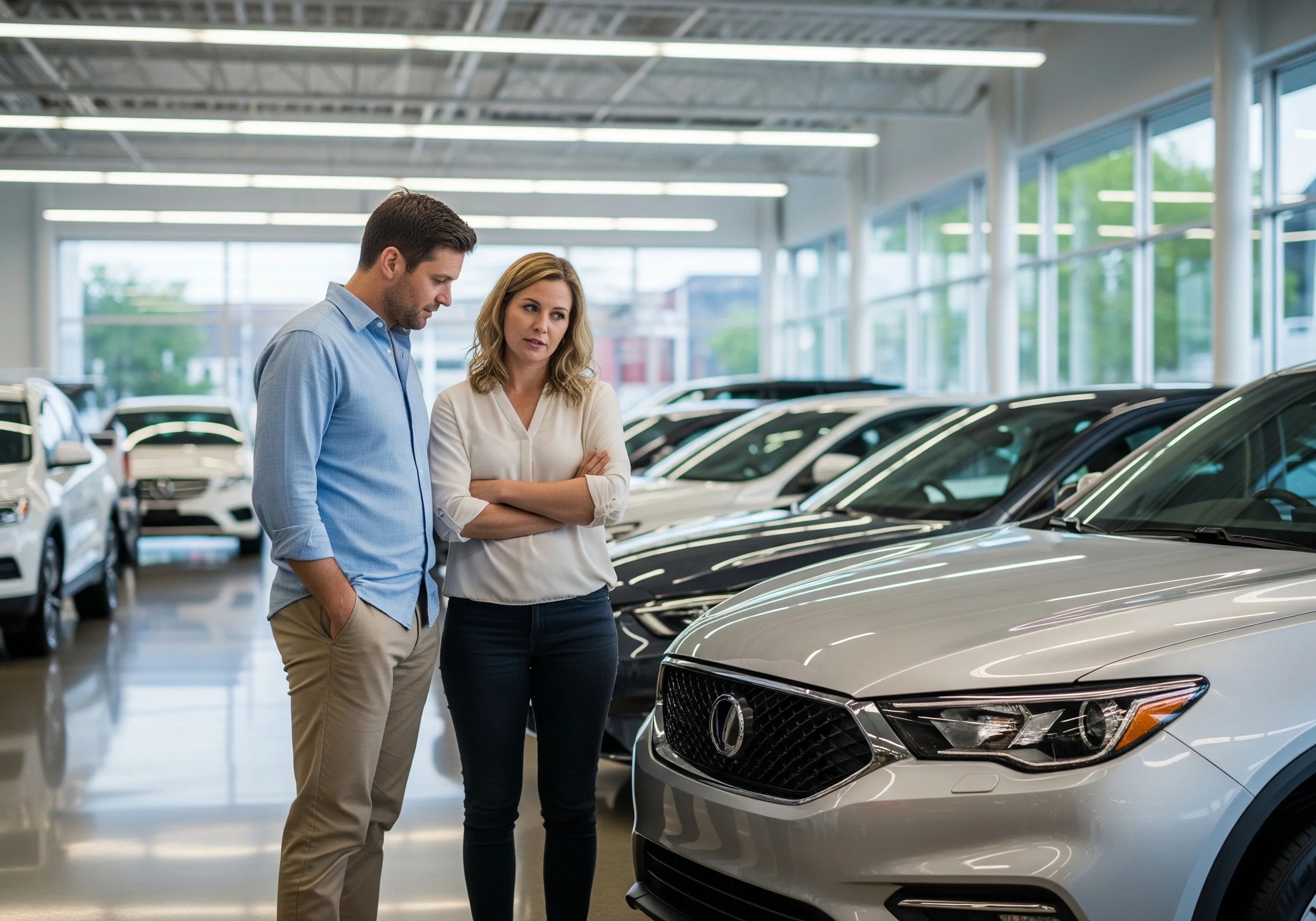 Kiwi couple evaluating used car finance options