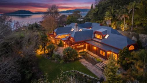 The impressive Lockwood home on the banks of Lake Rotorua. Photo: RAY WHITE/TRADE ME
