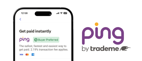 A mobile device showing how to pay with Ping by Trade Me.