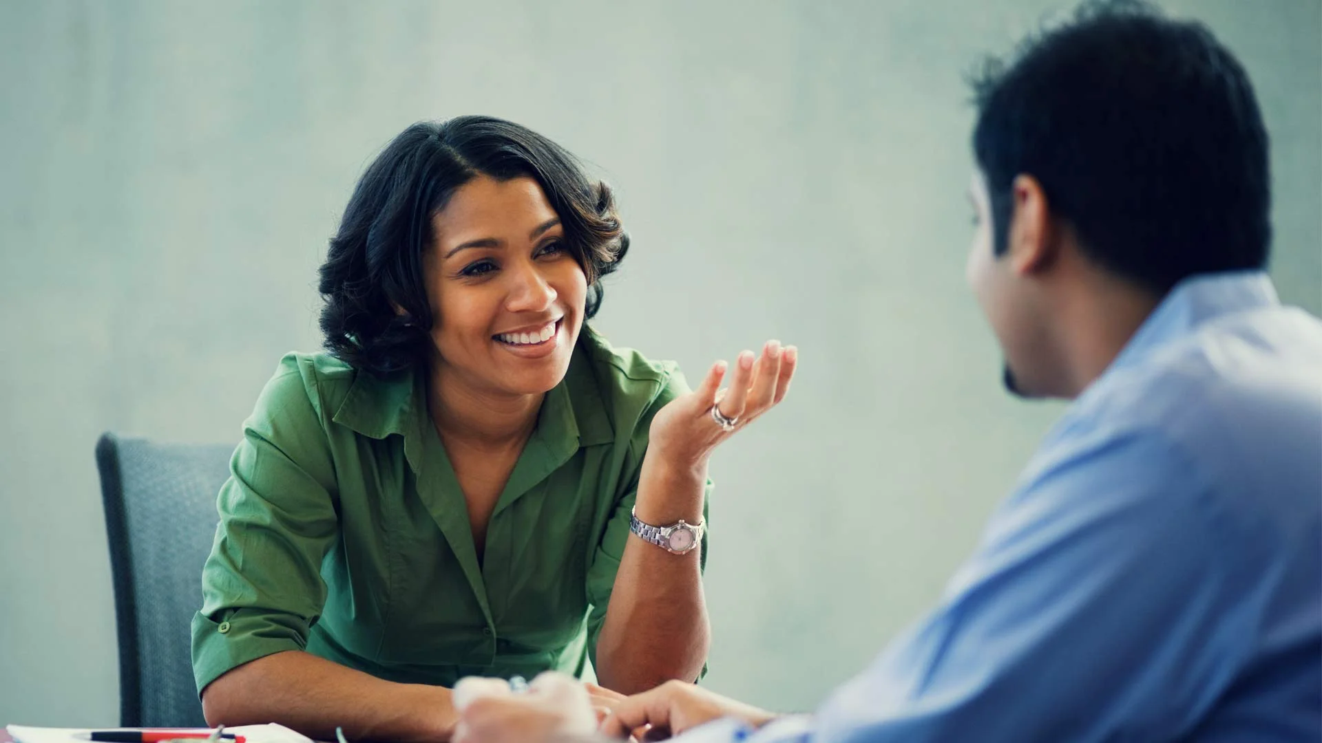 Try to gesture with open palms during your job interview.