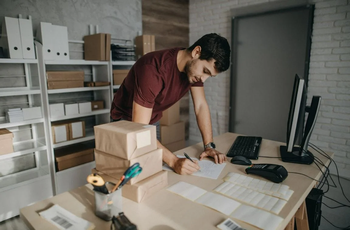 seller getting item ready