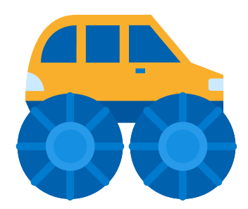 Graphic illustration of monster truck with huge tyres.