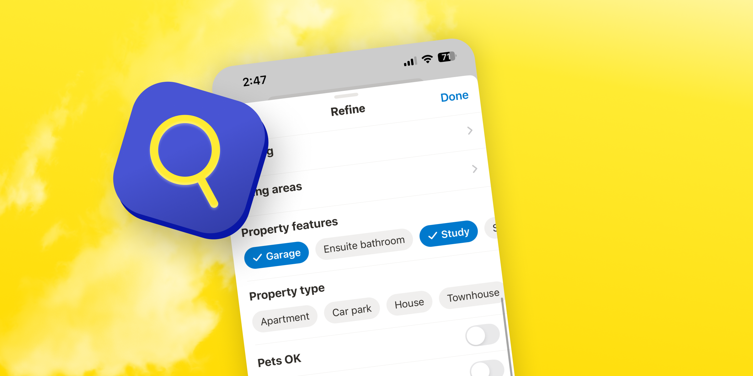 App with magnifying glass icon