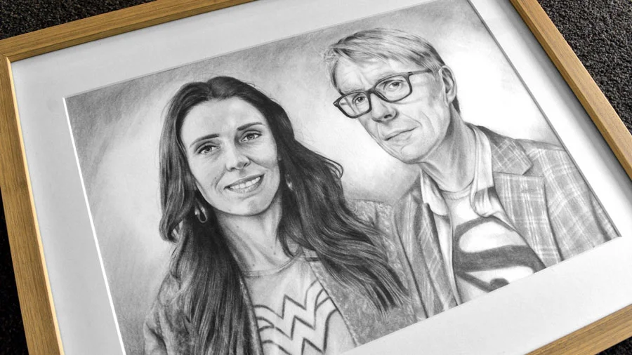 Sketch of Jacinda Ardern and Ashley Bloomfield on Trade Me