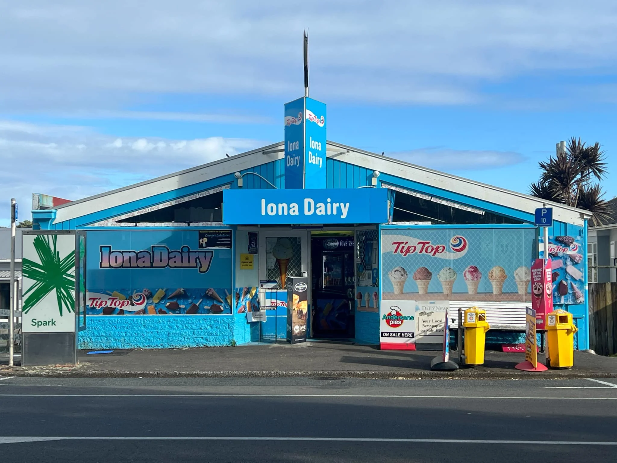 A blue and white dairy (shop)
