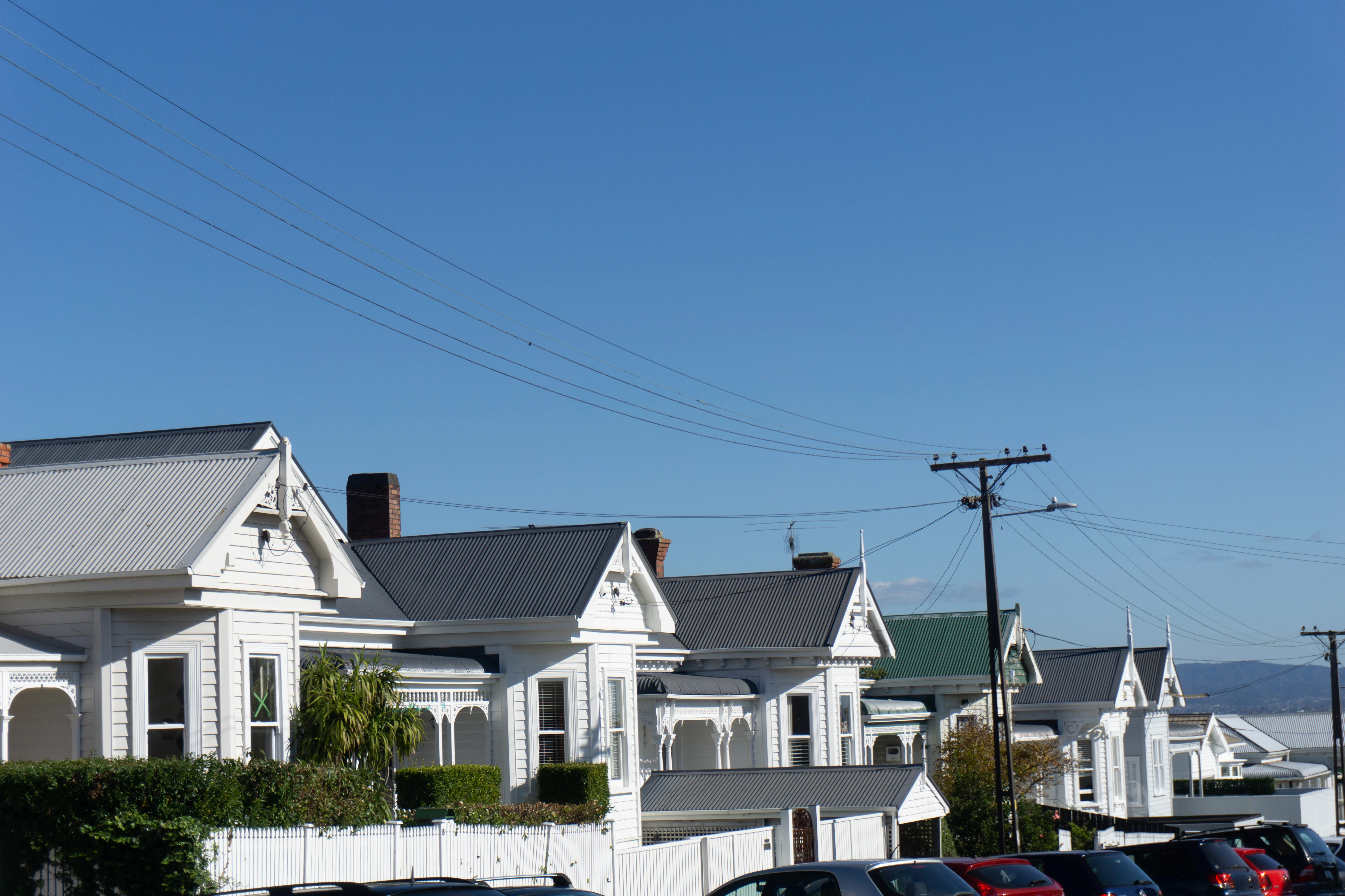 1940's row of residential villa gables in traditional and established urban suburban street in Ponsonby Auckland New Zealand.