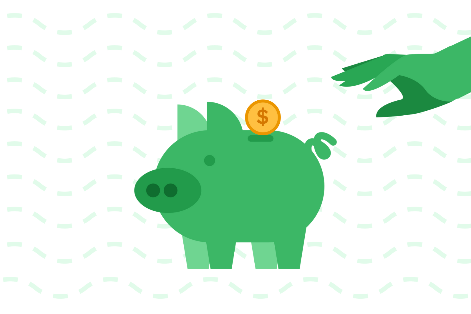 Saving money in a piggybank.