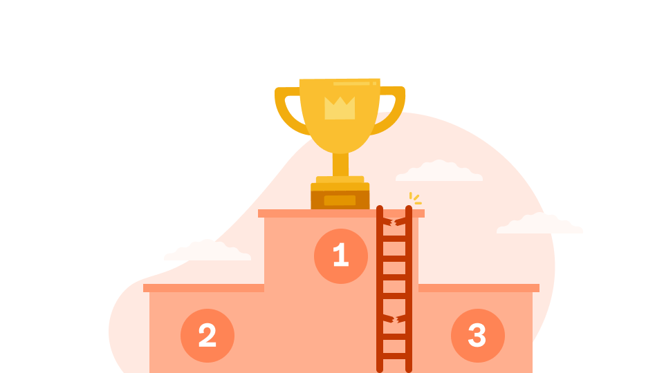 A podium with a ladder reaching number one.