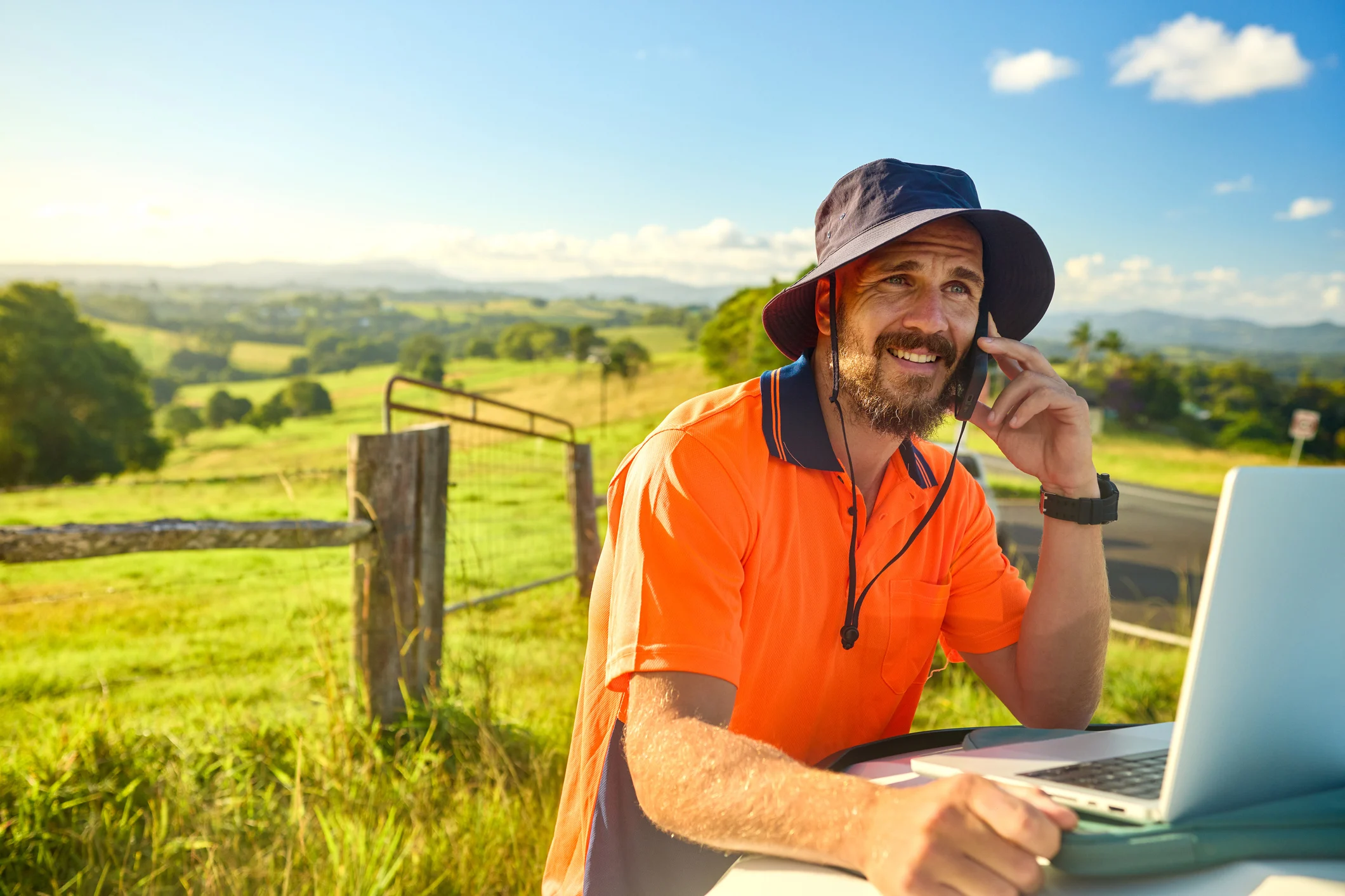 Man in nature on the phone
