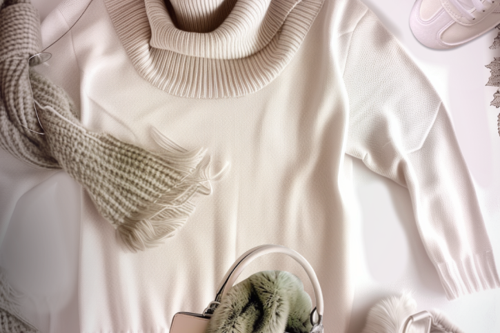 Flat lay image of essential women's clothing for the perfect winter wardrobe