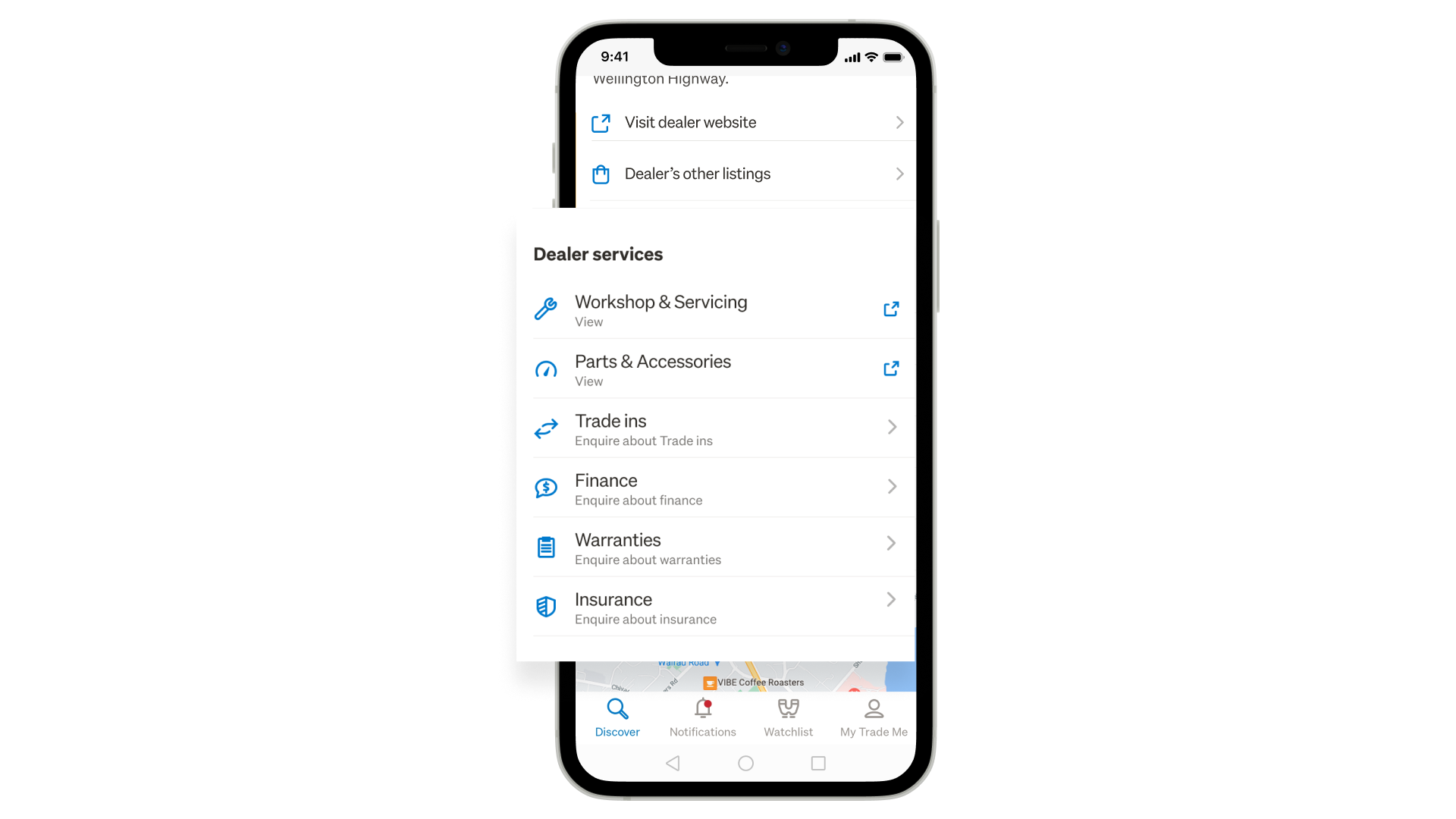 Dealer services on mobile