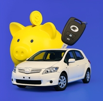 Car with a piggy bank and keys