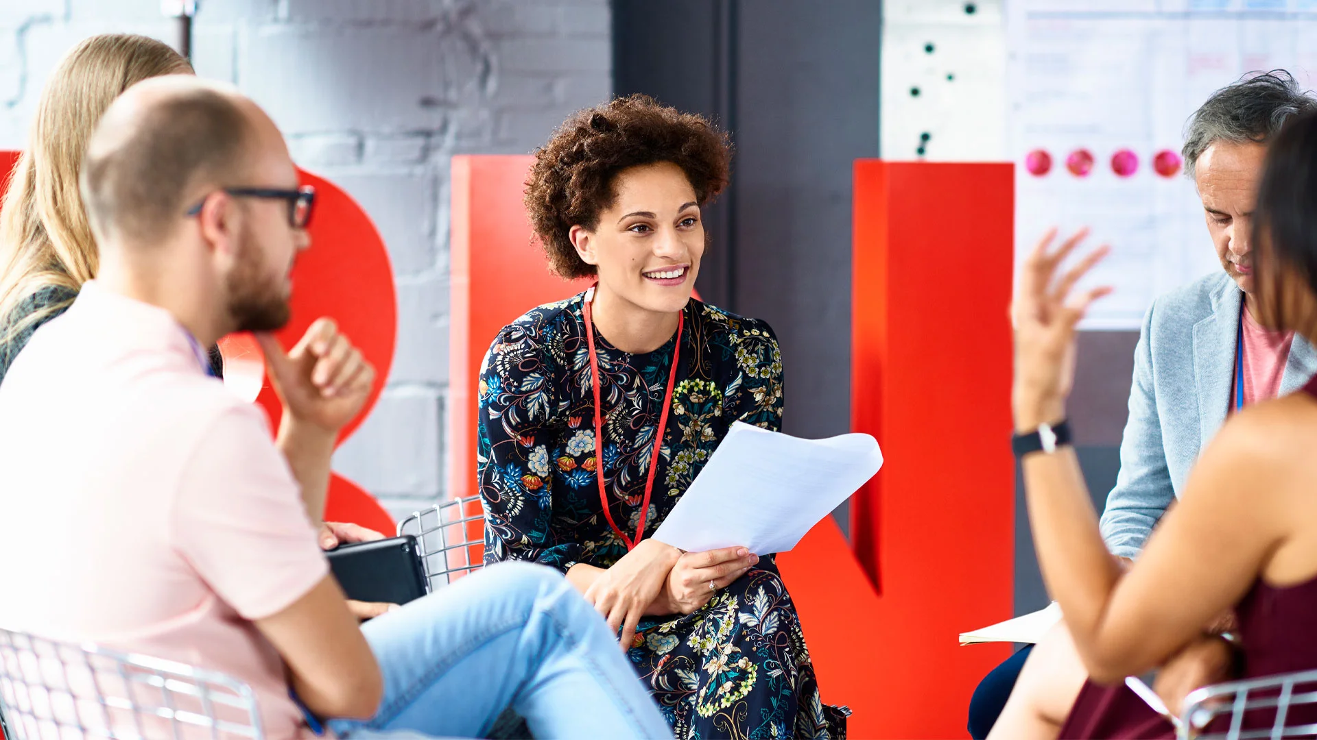 Workers discussing a project