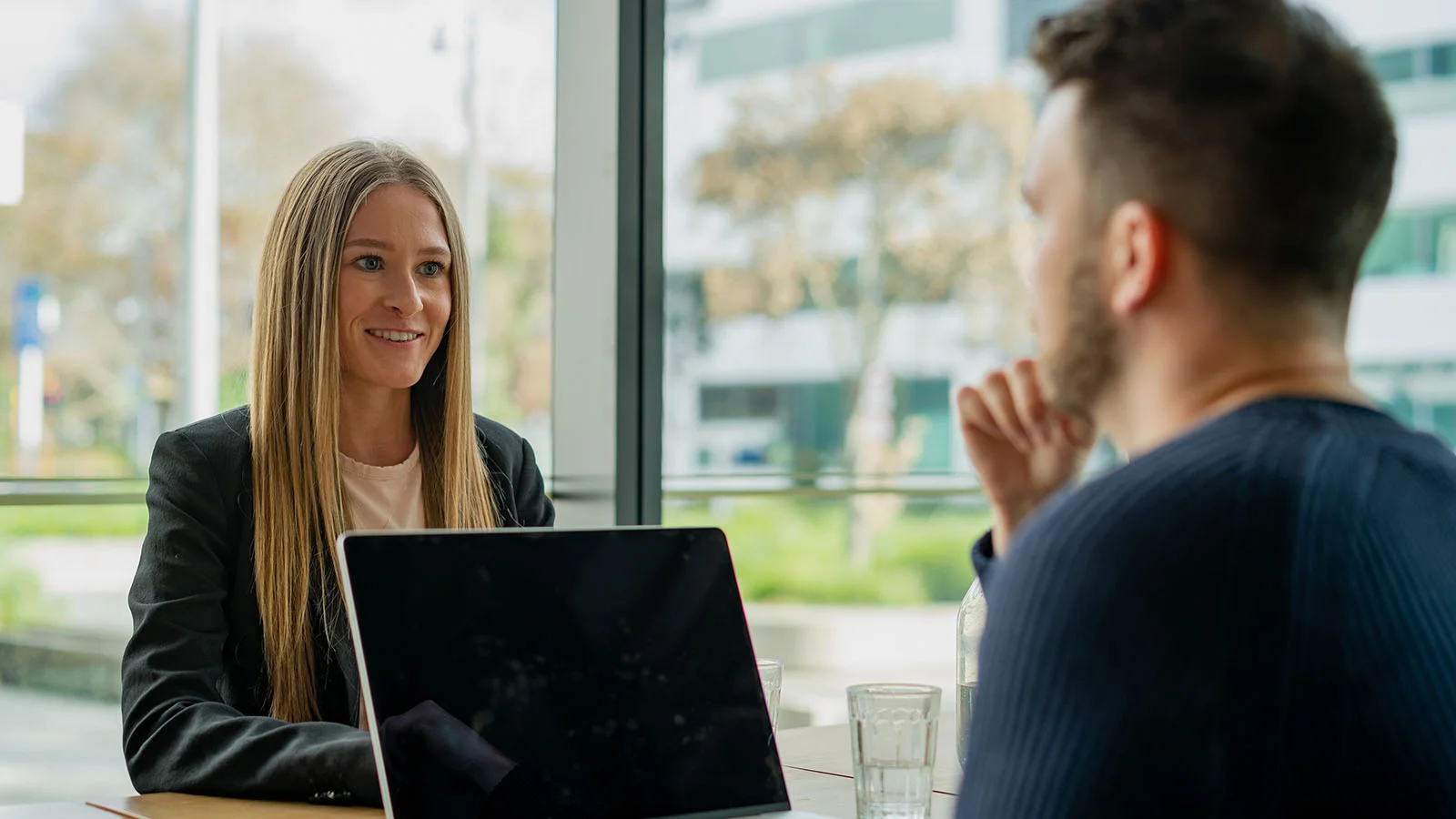 Two people in an interview