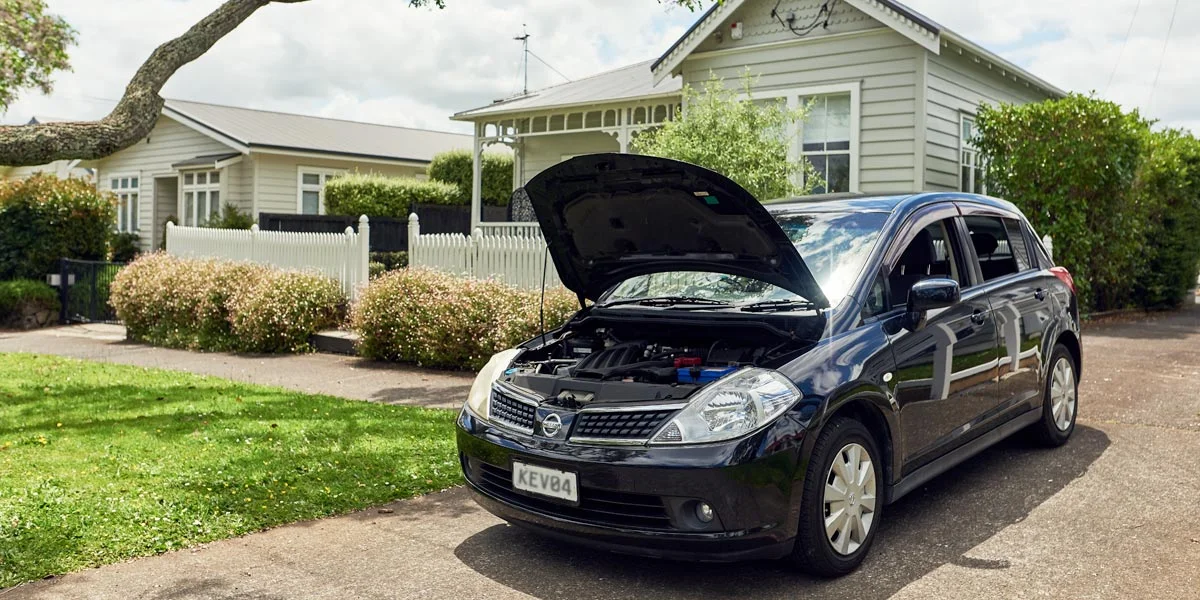 car driveway hood up