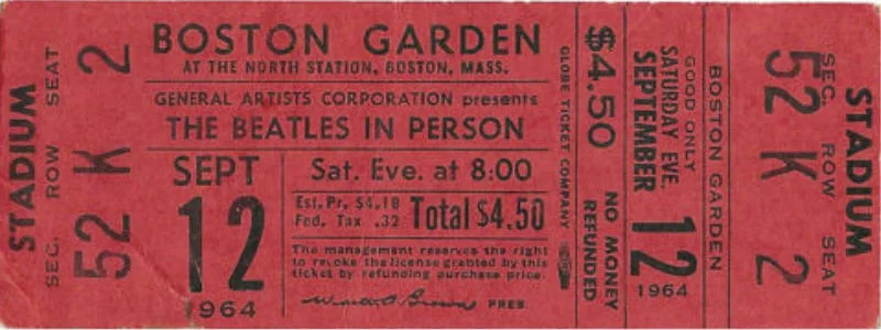 Ticket from 1964 Beatles Boston Garden concert