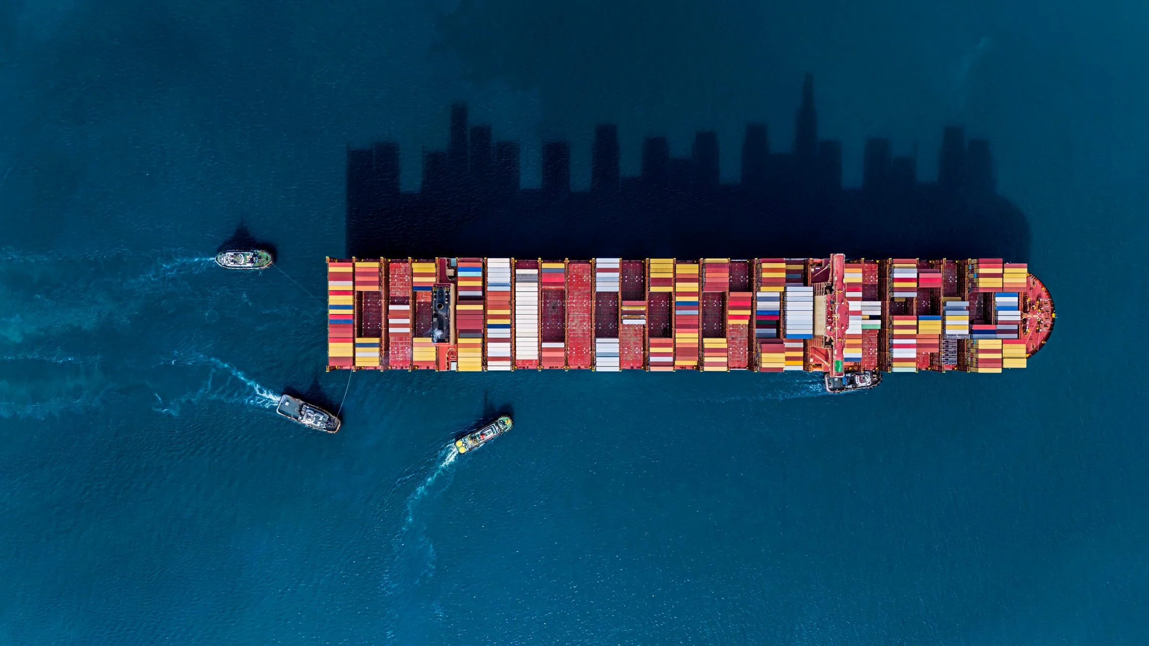 Aerial view of container ship