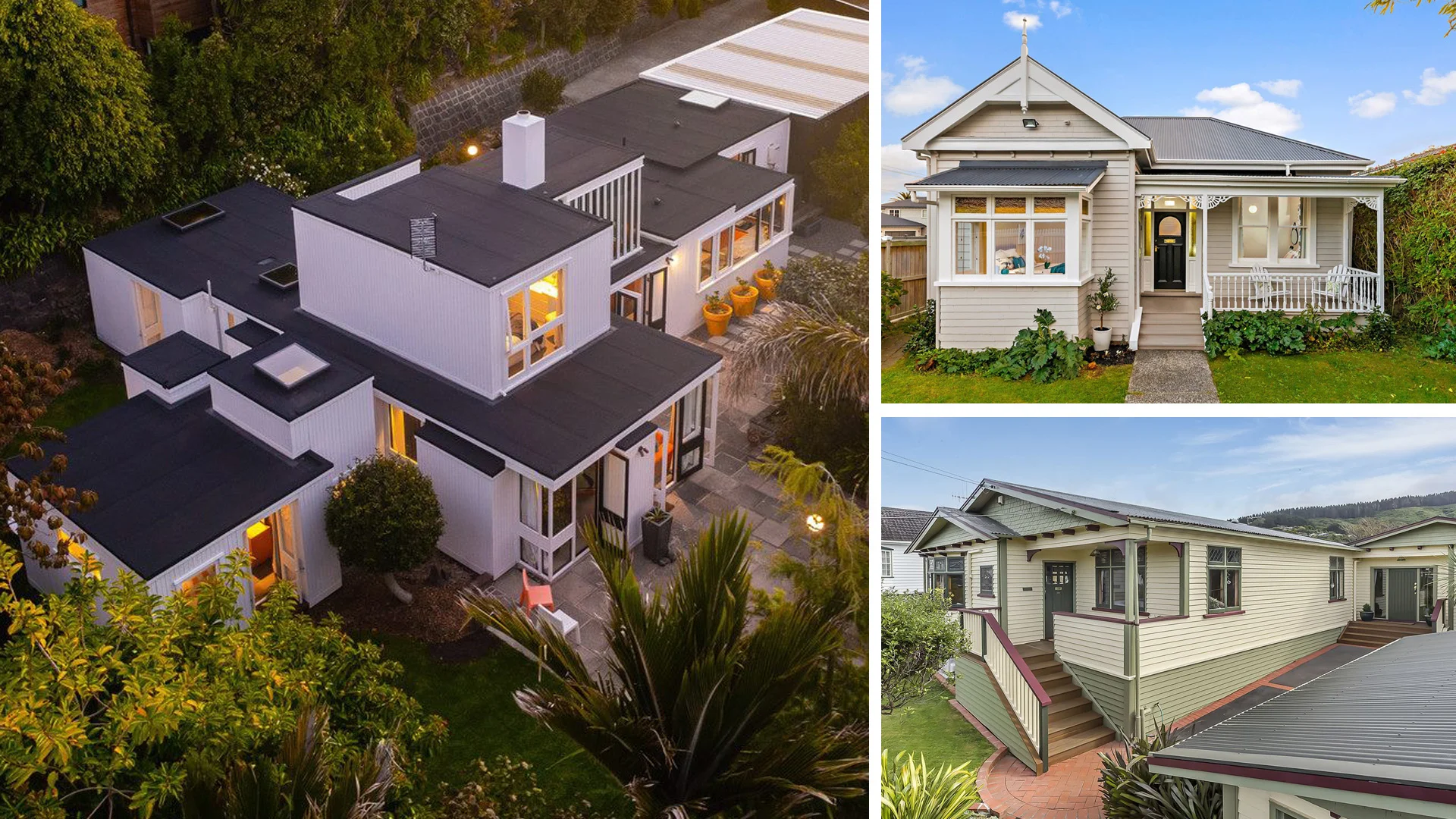 Collage of a mid century home, villa and bungalow