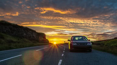 car at sunset