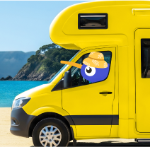 Kev the Kiwi in a yellow campervan!