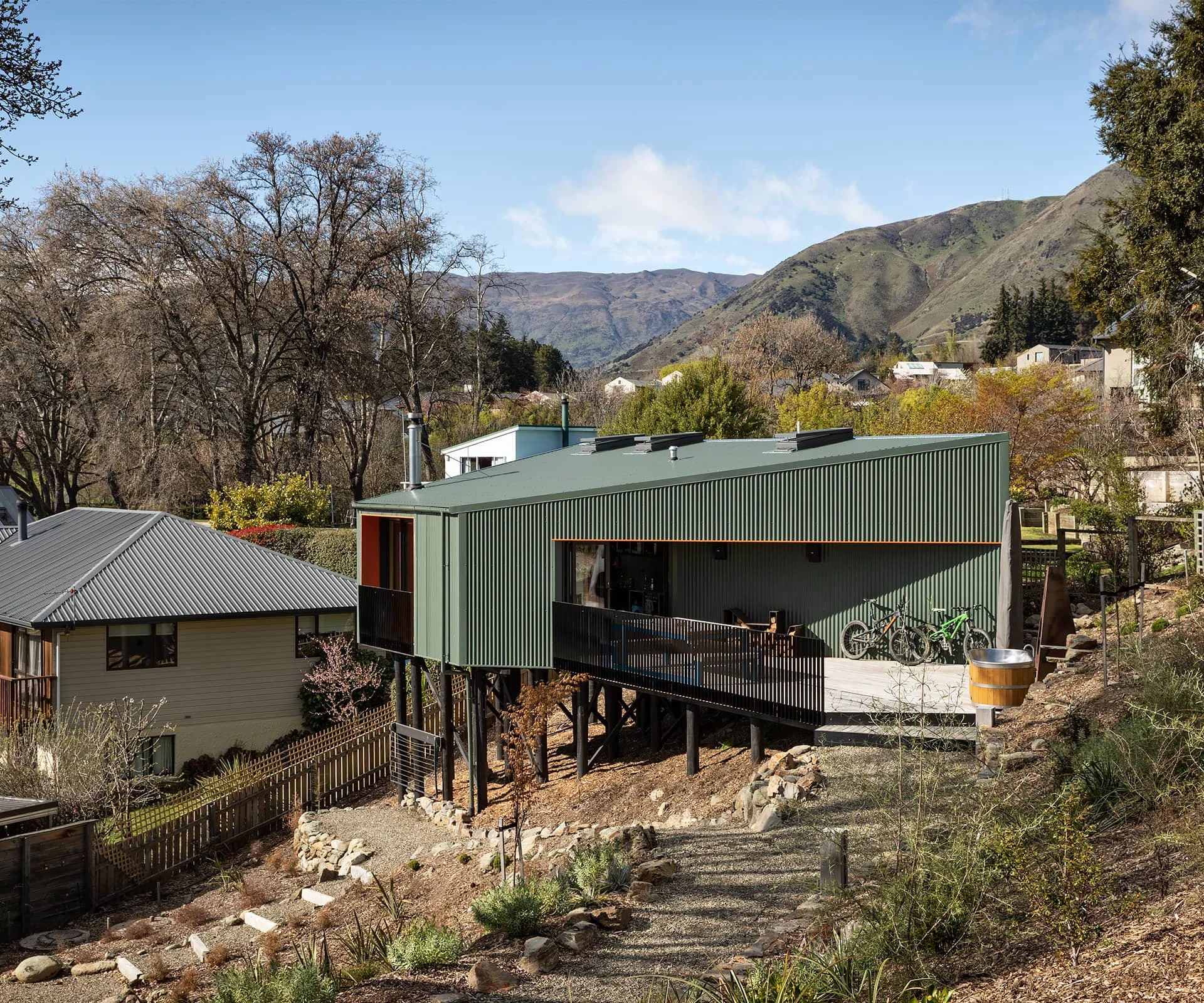 The hut, is a striking design in a suburban context.