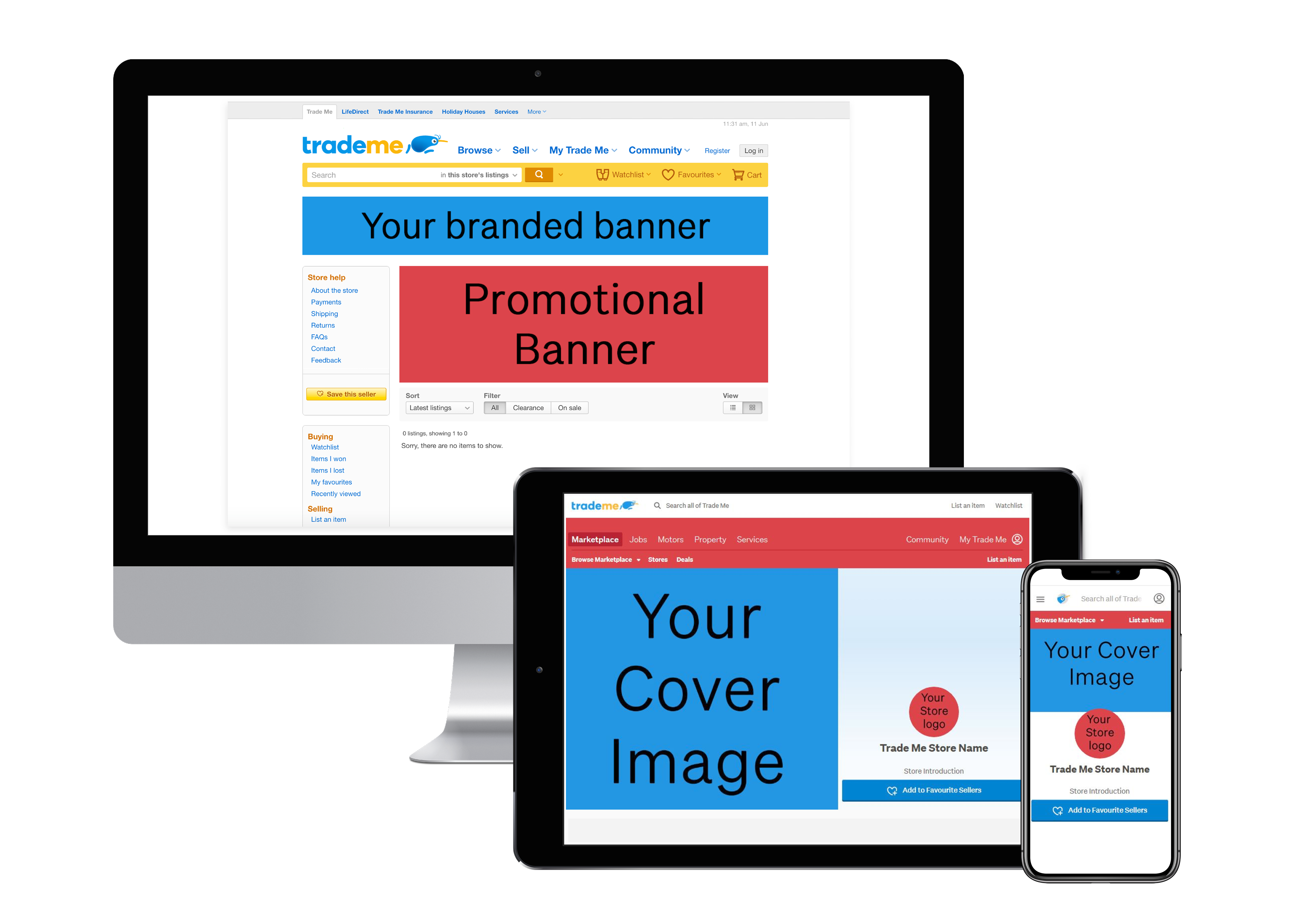 Trade Me store example on desktop and preview